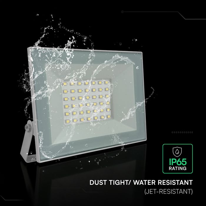 30W(2550Lm) LED prožektors bez kustību sensora, V-TAC, IP65, balts, neitrāli balta gaisma 4000K