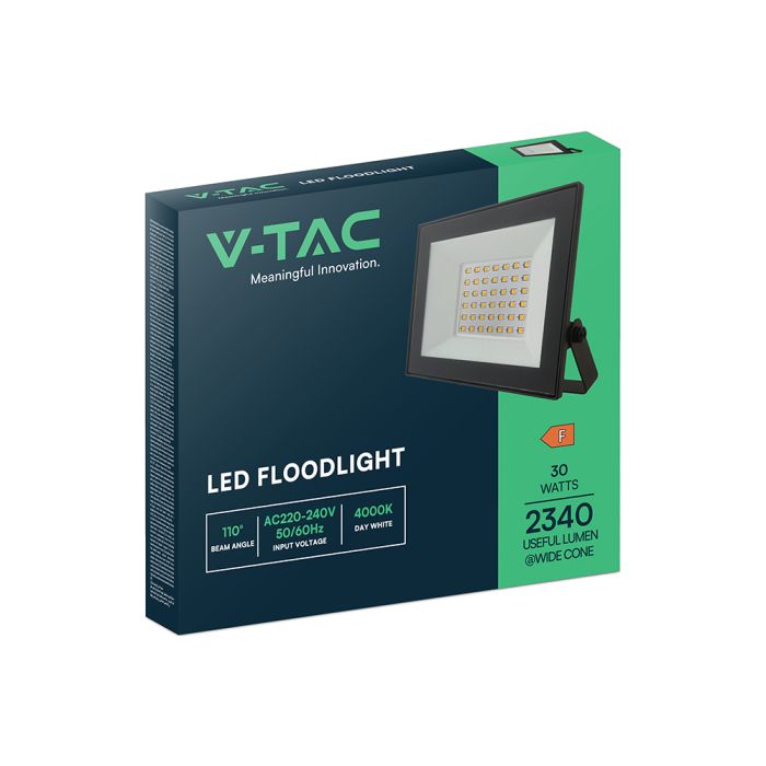 30W(2550Lm) LED prožektors bez kustību sensora, V-TAC, IP65, balts, auksti balta gaisma 6500K