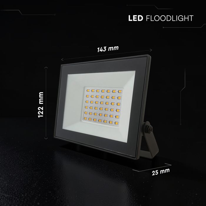 30W(2550Lm) LED prožektors bez kustību sensora, V-TAC, IP65, balts, auksti balta gaisma 6500K