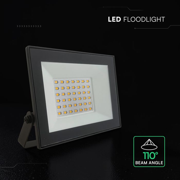 30W(2550Lm) LED prožektors bez kustību sensora, V-TAC, IP65, balts, auksti balta gaisma 6500K
