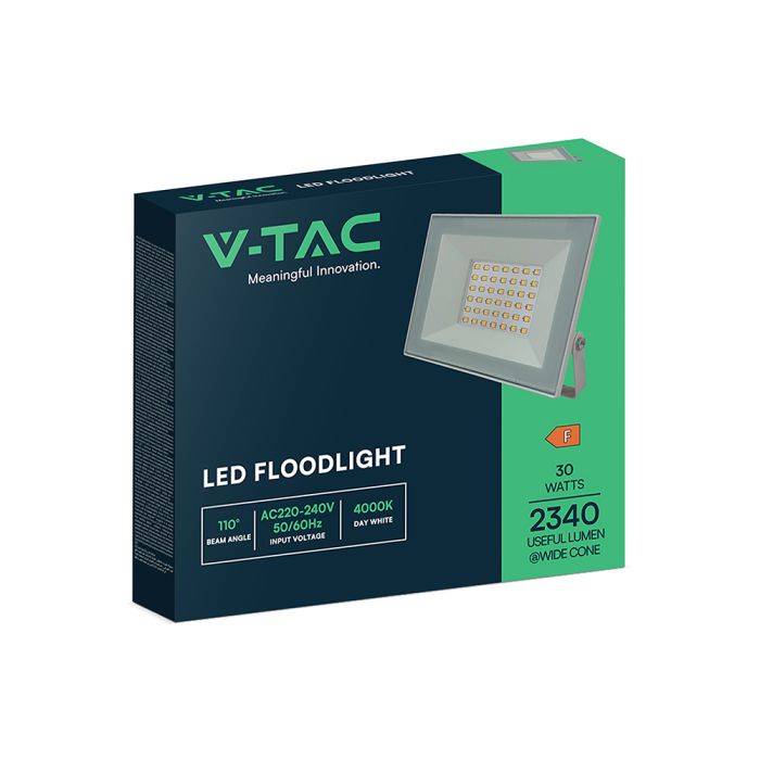 30W(2550Lm) LED prožektors bez kustību sensora, V-TAC, IP65, melns, neitrāli balta gaisma 4000K