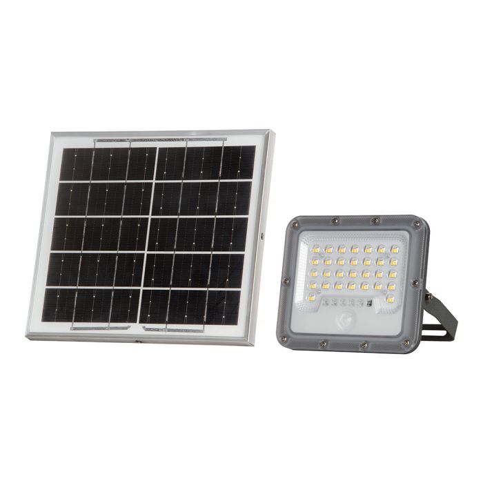 10W LED prožektors ar saules bateriju un PIR kustības sensoru, V-TAC, IP65, silti balta gaisma 3000K