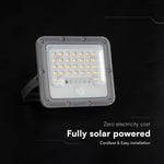 10W LED prožektors ar saules bateriju un PIR kustības sensoru, V-TAC, IP65, silti balta gaisma 3000K