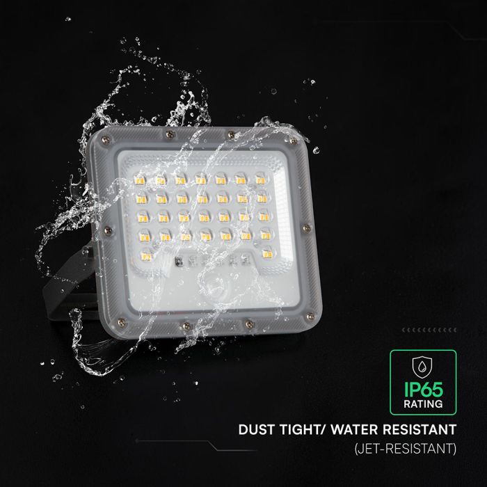 10W LED prožektors ar saules bateriju un PIR kustības sensoru, V-TAC, IP65, silti balta gaisma 3000K