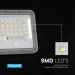 10W LED prožektors ar saules bateriju un PIR kustības sensoru, V-TAC, IP65, silti balta gaisma 3000K