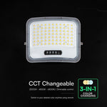 12W LED prožektors ar saules bateriju, 3in1 (3000K/4000K/6500K pārslēdzams), melns panelis, V-TAC, IP65