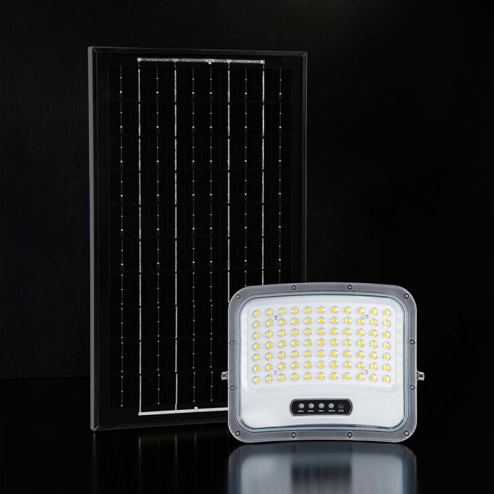 12W LED prožektors ar saules bateriju, 3in1 (3000K/4000K/6500K pārslēdzams), melns panelis, V-TAC, IP65