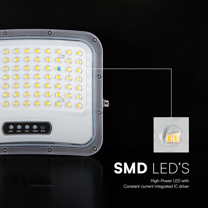 12W LED prožektors ar saules bateriju, 3in1 (3000K/4000K/6500K pārslēdzams), melns panelis, V-TAC, IP65