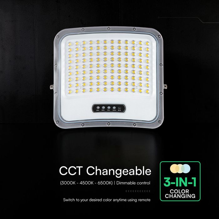 20W LED prožektors ar saules bateriju, 3in1 (3000K/4000K/6500K pārslēdzams), melns panelis, V-TAC, IP65