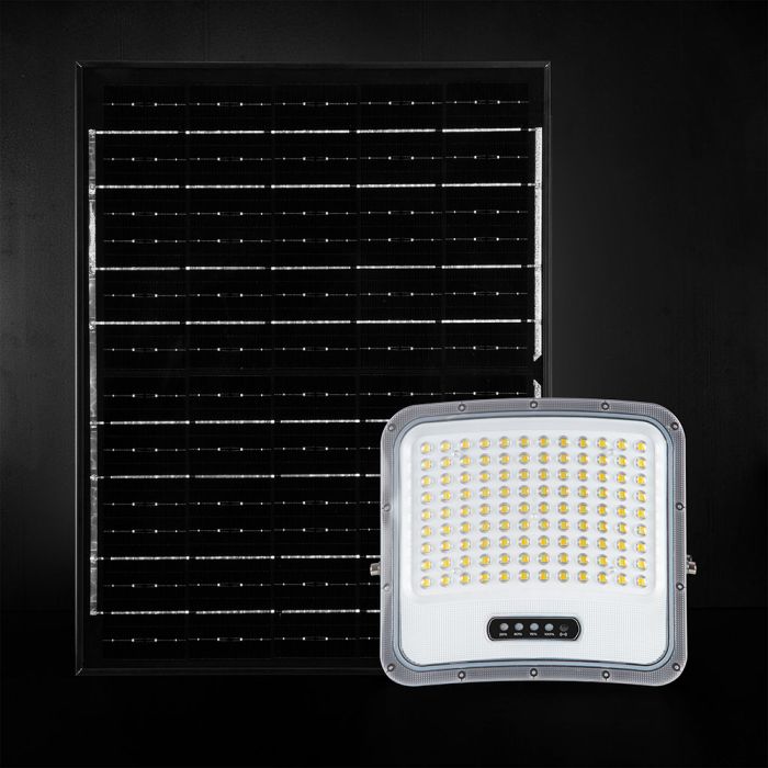 20W LED prožektors ar saules bateriju, 3in1 (3000K/4000K/6500K pārslēdzams), melns panelis, V-TAC, IP65