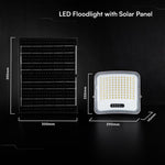 20W LED prožektors ar saules bateriju, 3in1 (3000K/4000K/6500K pārslēdzams), melns panelis, V-TAC, IP65