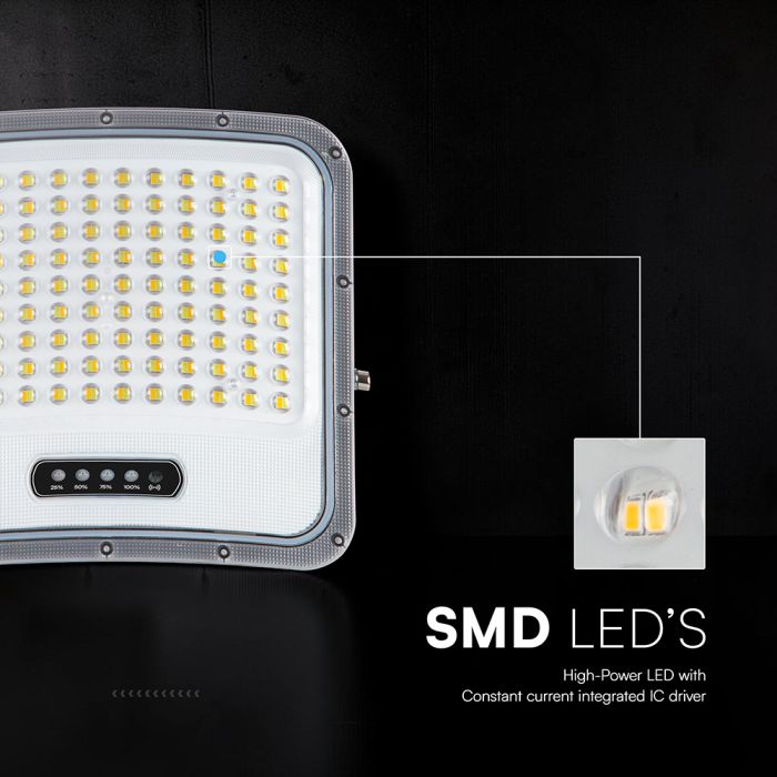 20W LED prožektors ar saules bateriju, 3in1 (3000K/4000K/6500K pārslēdzams), melns panelis, V-TAC, IP65