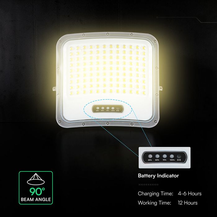 20W LED prožektors ar saules bateriju, 3in1 (3000K/4000K/6500K pārslēdzams), melns panelis, V-TAC, IP65