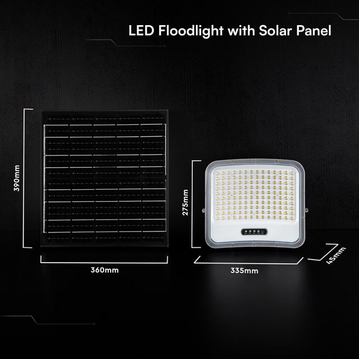 25W LED prožektors ar saules bateriju, 3in1 (3000K/4000K/6500K pārslēdzams), melns panelis, V-TAC, IP65