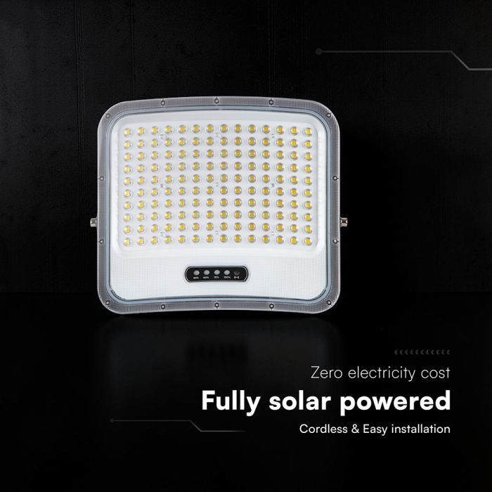 25W LED prožektors ar saules bateriju, 3in1 (3000K/4000K/6500K pārslēdzams), melns panelis, V-TAC, IP65