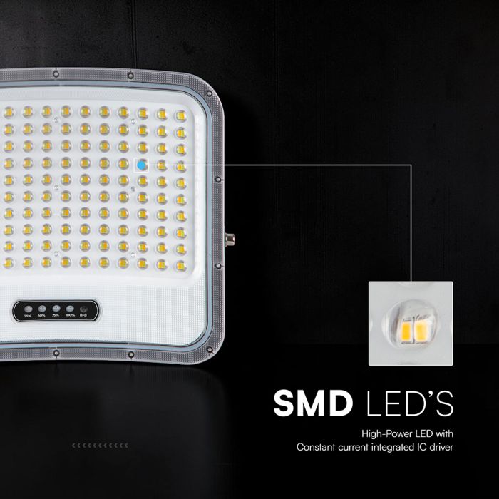 25W LED prožektors ar saules bateriju, 3in1 (3000K/4000K/6500K pārslēdzams), melns panelis, V-TAC, IP65