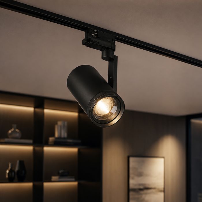 30W LED sliežu prožektors 3 fāžu ar regulējamu staru 25°–50°, CRI80, V-TAC VT-18031CCT, IP20, melns, 3IN1