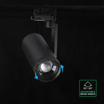30W LED sliežu prožektors 3 fāžu ar regulējamu staru 25°–50°, CRI80, V-TAC VT-18031CCT, IP20, melns, 3IN1