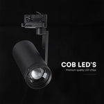 30W LED sliežu prožektors 3 fāžu ar regulējamu staru 25°–50°, CRI80, V-TAC VT-18031CCT, IP20, melns, 3IN1