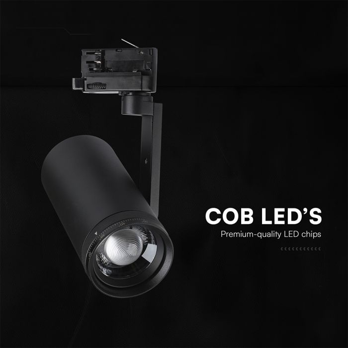30W LED sliežu prožektors 3 fāžu ar regulējamu staru 25°–50°, CRI80, V-TAC VT-18031CCT, IP20, melns, 3IN1