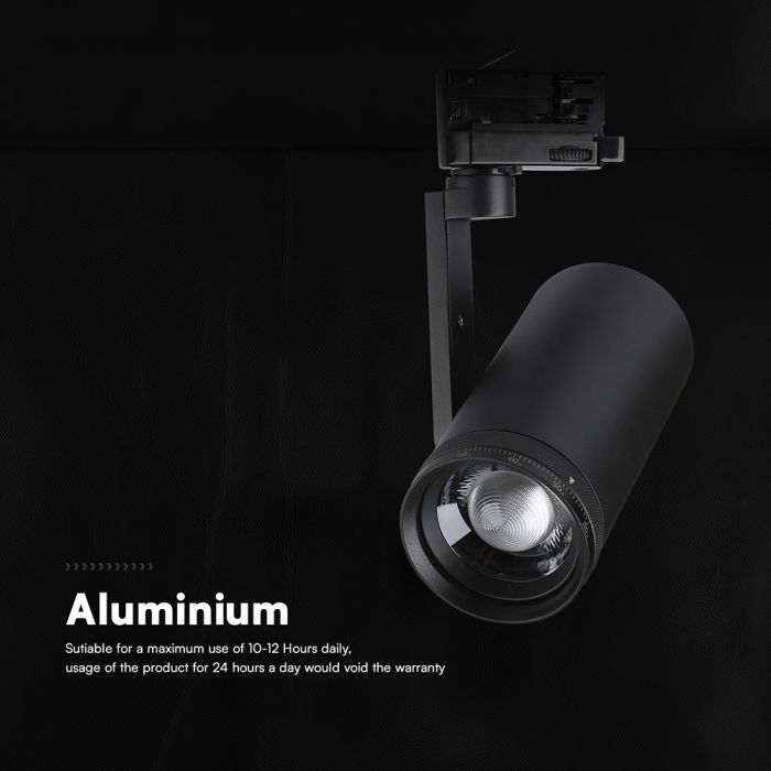 30W LED sliežu prožektors 3 fāžu ar regulējamu staru 25°–50°, CRI80, V-TAC VT-18031CCT, IP20, melns, 3IN1