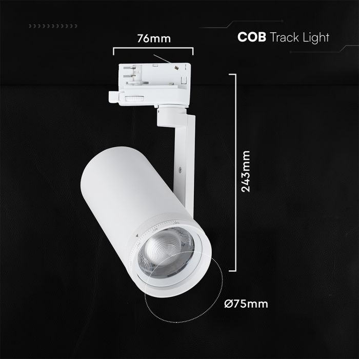 30W(2480Lm) V-TAC COB sliežu gaismeklis, VT-18031CCT-W, 3IN1, balts