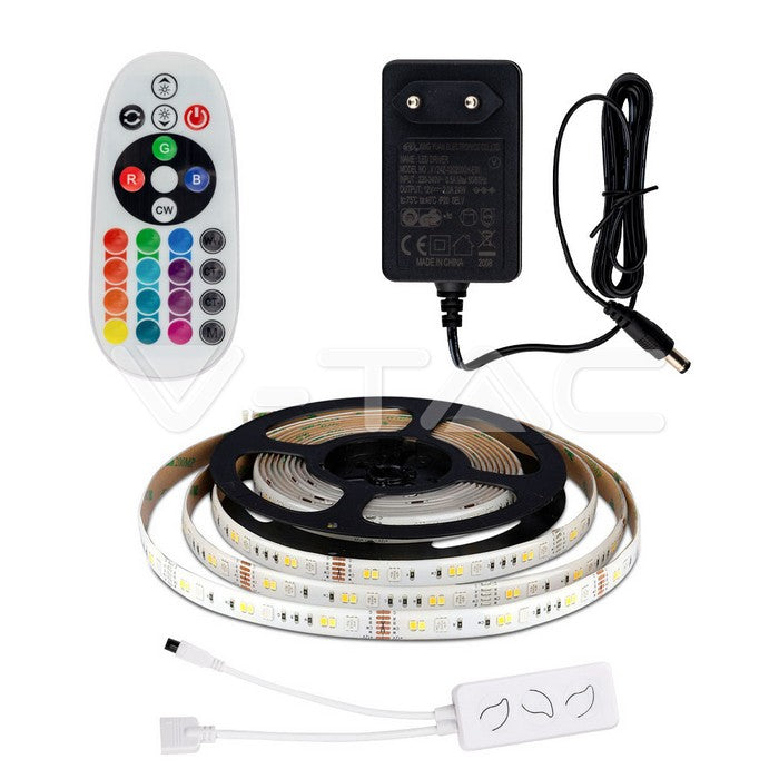 4Wm(230Lm/m) LED V-TAC SMART tape set RGB + 3in1, 5m, IP65, compatible with Amazon Alexa and Google Home applications, dimmable