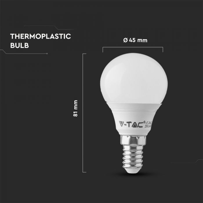 E14 4.5W(470Lm) LED Bulb V-TAC SAMSUNG, warranty 5 years, P45, warm white light 3000K