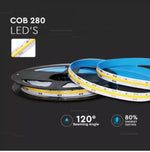 Cena par 1m_10W/m 24V 0.4A 280 LED COB lente, IP20, silti balta gaisma 3000K