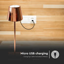 3W(80Lm) LED table lamp, V-TAC, IP20, gold, dimmable, 5V 1A, 105x390mm, warm white light 3000K