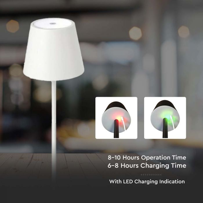 3W(70Lm) LED-bordslampa, V-TAC, IP20, vit, dimbar, 5V 1A, 105x390mm, varmvitt ljus 3000K