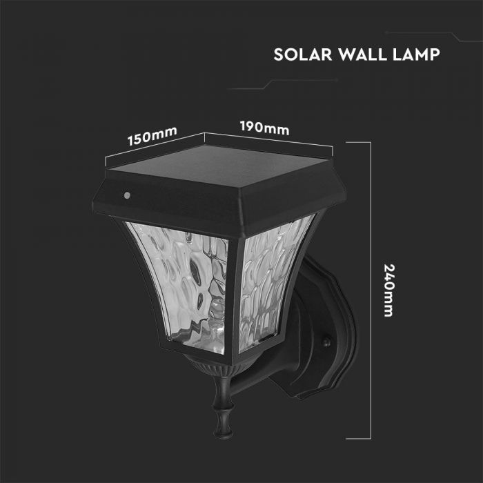 2W(110Lm) LED-esitulestik päikesepatareiga, IP65, matt must, 3IN1, V-TAC