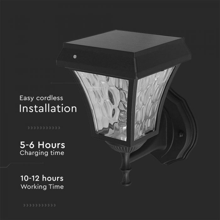 2W(110Lm) LED front luminaire with solar cell, IP65, mat black, 3IN1, V-TAC