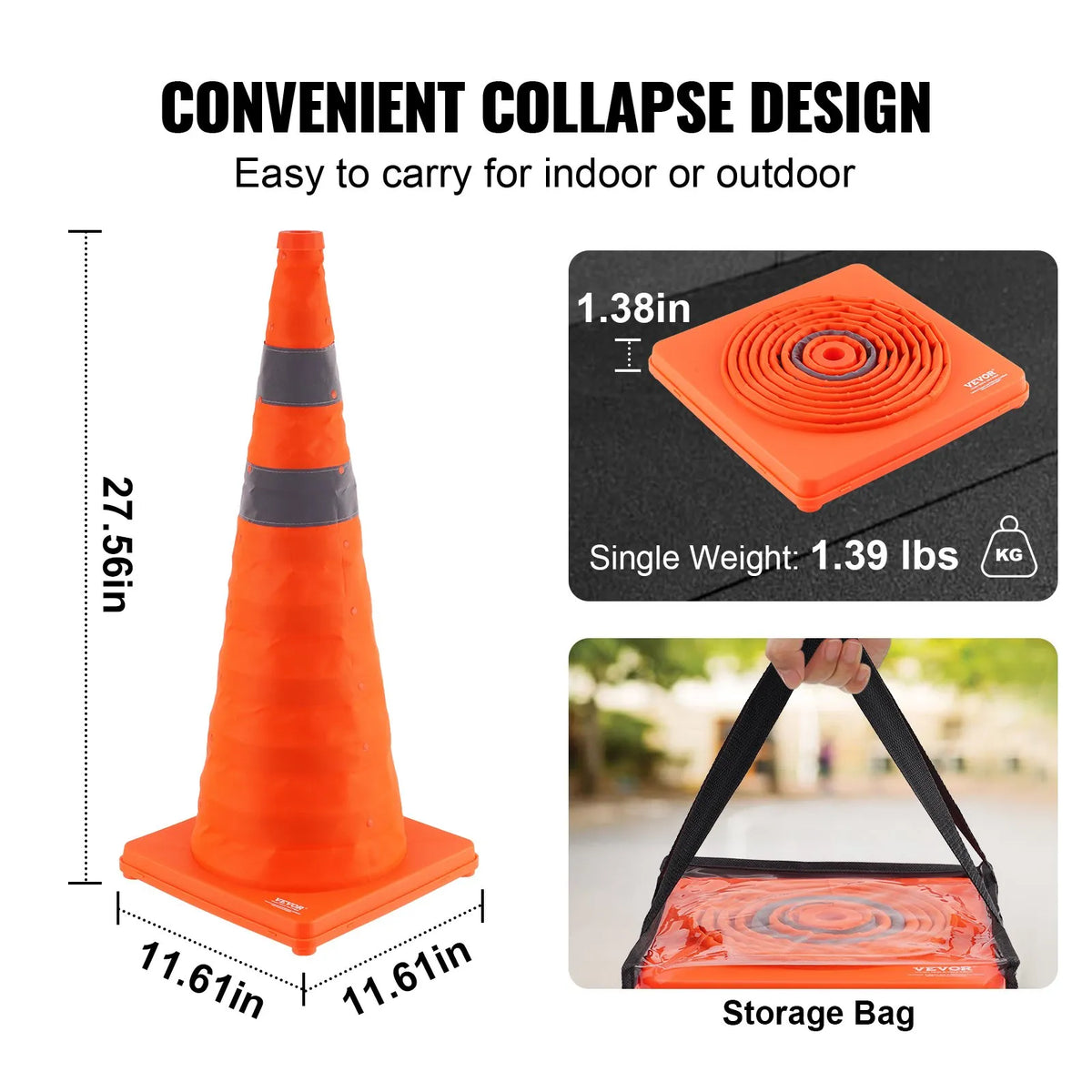 VEVOR 4 gab. 71,1 cm salokāmi satiksmes konusi ar atstarojošām joslām
