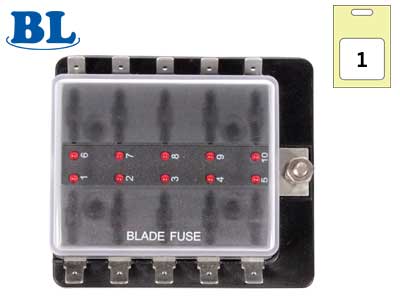C-PWR drošinātāju bloks 10 GM drošinātājiem ar LED, 100A, 84×95×36mm
