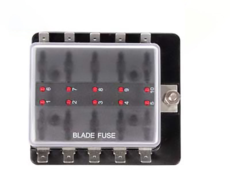C-PWR drošinātāju bloks 10 GM drošinātājiem ar LED, 100A, 84×95×36mm