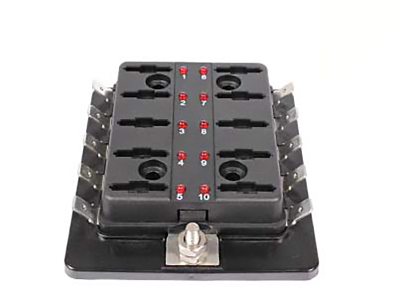 C-PWR drošinātāju bloks 10 GM drošinātājiem ar LED, 100A, 84×95×36mm
