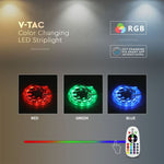 15W/m LED V-TAC SMART lentu komplekts RGB + 3in1, 5m, IP65, saderīgs ar Amazon Alexa un Google Home aplikācijām, aptumšojams