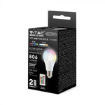 E27 8,5W(806Lm) LED SMART Glödlampa med fjärrkontroll, A60, V-TAC, IP20, dimbar, RGB+Neutralvit 4000K