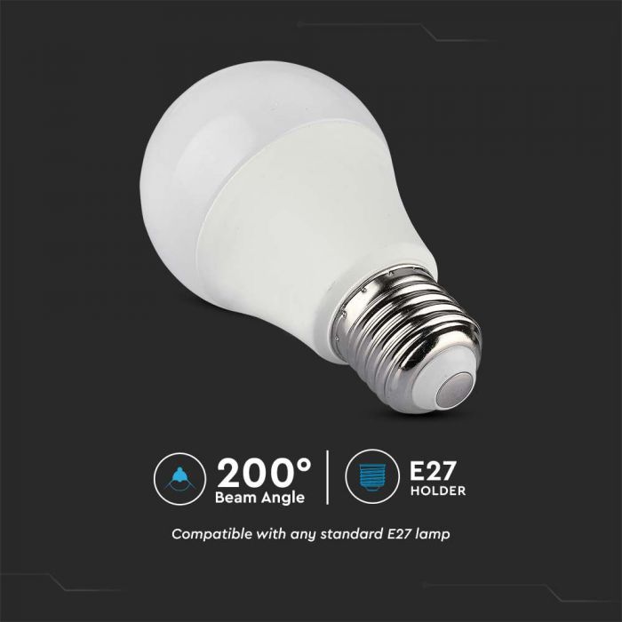E27 8,5W(806Lm) LED SMART Glödlampa med fjärrkontroll, A60, V-TAC, IP20, dimbar, RGB+Neutralvit 4000K