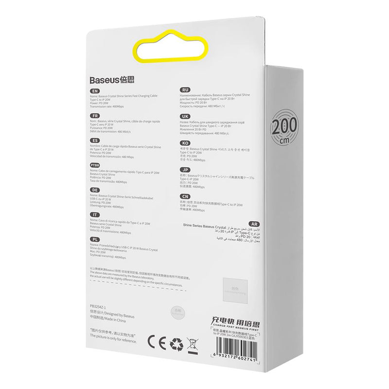 Baseus Crystal Shine USB-C–Lightning kabelis 2,0 m, 20 W, zils