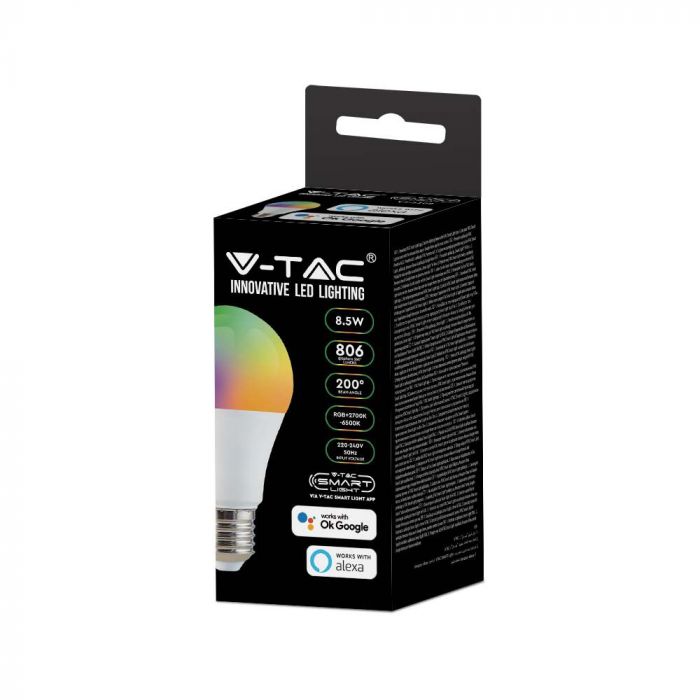 E27 8.5W(806Lm) LED SMART pirn, IP20, ühildub AMAZON ALEXA & GOOGLE HOME, RGB+2700K-6500K