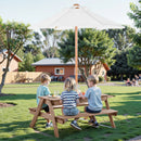 VEVOR bērnu piknika galds ar saulessargu,  āra koka galds ar soliņiem un 2 tvertnēm, 4-vietīgs terases ēdamkomplekts dārzam, pagalmam un verandai (valrieksta krāsā)