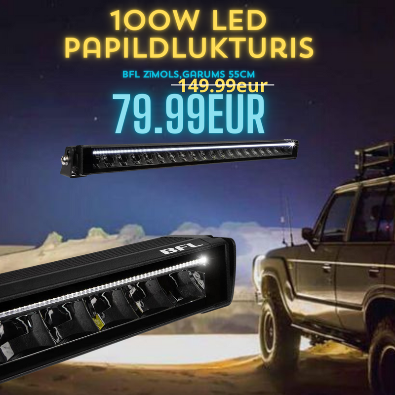 100W(12000Lm) LED high beam, 11-32V, 3-pin DT, IP68, BFL FRAMELESS SLIM - low profile high beam bar, 20x Led, current consumption 6.53A @13.7V, stainless steel brackets, IP68, 3-pin DT - plugin