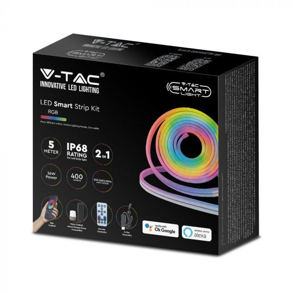 36W/m 400Lm/m LED RGB strip kit, V-TAC, compatible with ALEXA &amp; GOOGLE, IP68, dimmable, 5m