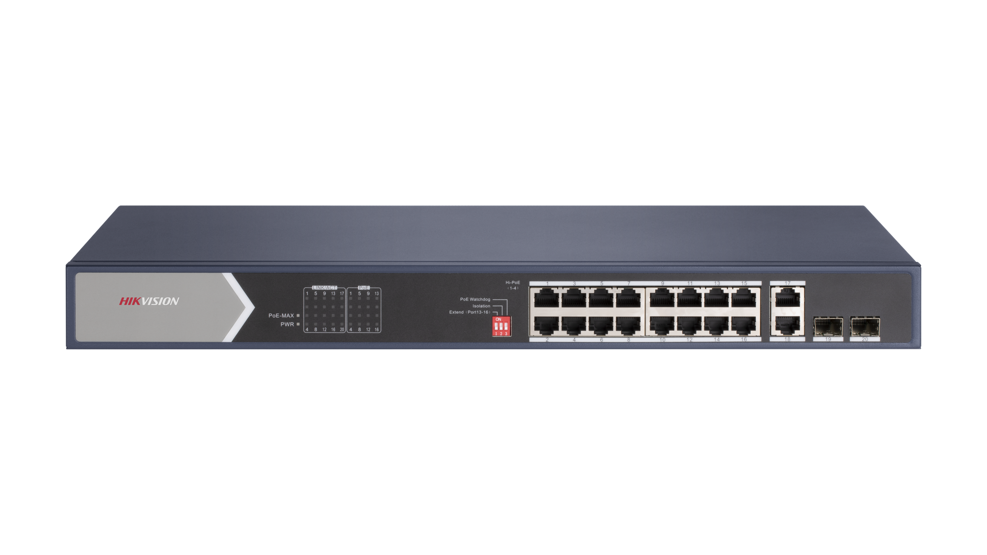 HIKVISION DS-3E0520HP-E 16 portu Gigabit PoE komutators, 225W, 2×SFP