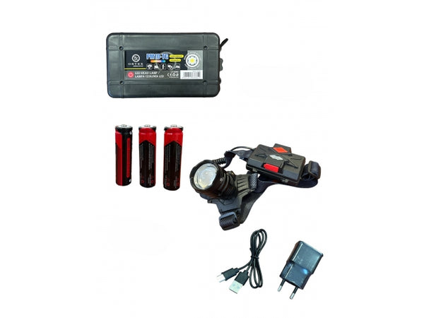 ORTEX LED galvas lukturis uzlādējams 3 gab. 3,7 V baterijas