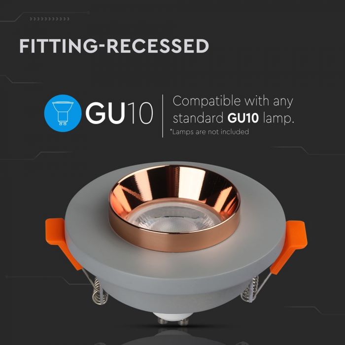 GU10 recessed plaster frame/fixture, round, grey/golden rose, Ø100x40mm, recessed. size: x40404040404040404050, mm Ø80mm, V-TAC