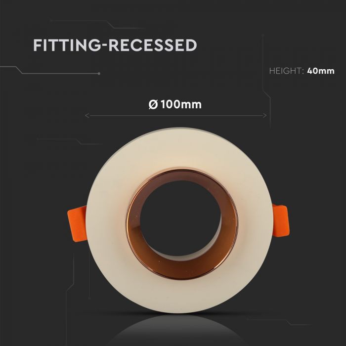 GU10 iebūvējams ģipša karkass/armatūra, apaļas formas, off white/golden rose, Ø100x40mm, iebūv. izm. Ø80mm, V-TAC