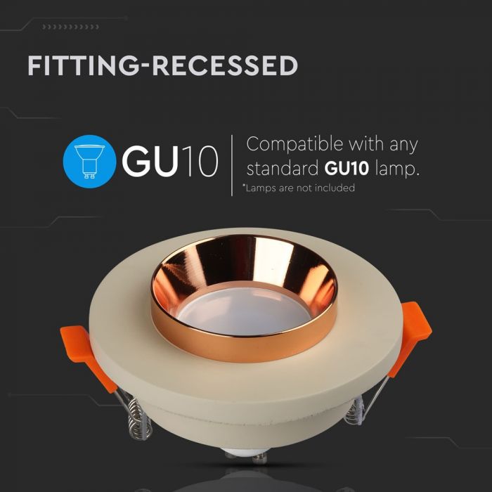 GU10 recessed plaster frame/fixture, round, off white/golden rose, Ø100x40mm, recessed. Size: x4040404040404040404040404040404040404040. Ø80mm, V-TAC
